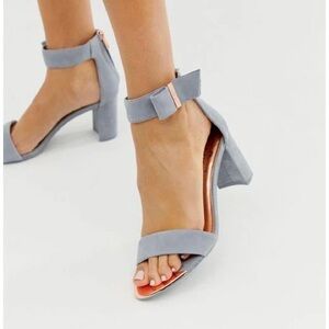 Ted Baker Katryne Gray Suede Barely There Block Heeled Sandals in 5.5